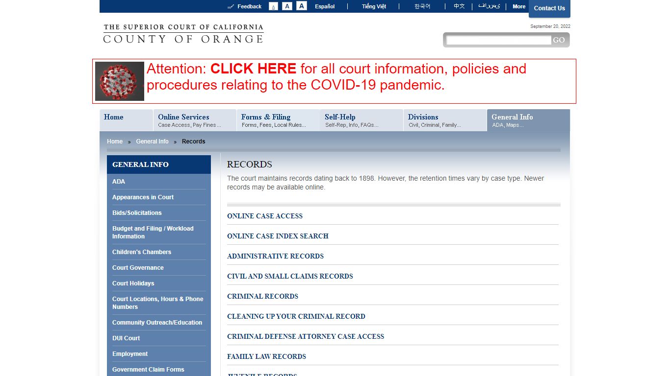 Records - The Superior Court of California - County of Orange