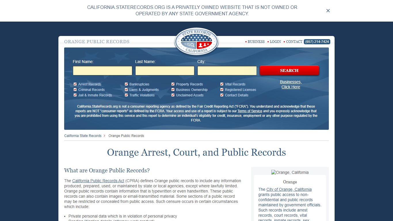 Orange Arrest and Public Records | California.StateRecords.org